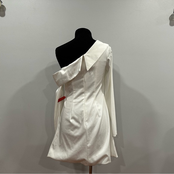 Mac Duggal 26734 Drop Shoulder Faux Tuxedo Mini Dress White 4 NWOT - Picture 6 of 7